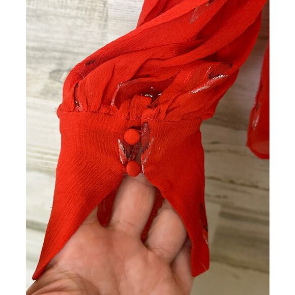 Joie Women’s S Red Silver Mosi Lightweight Silk Long Sleeve Aztec Boho Blouse - Picture 4 of 6